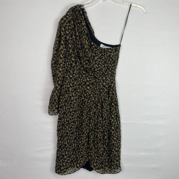 IRO x Revolve Morello One Shoulder Floral Silk Blend Mini Dress Mustard Yellow 2 - Picture 3 of 9